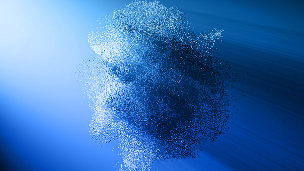 abstact image: a blue swirl of tiny spheres over a gradient background from light to dark blue
