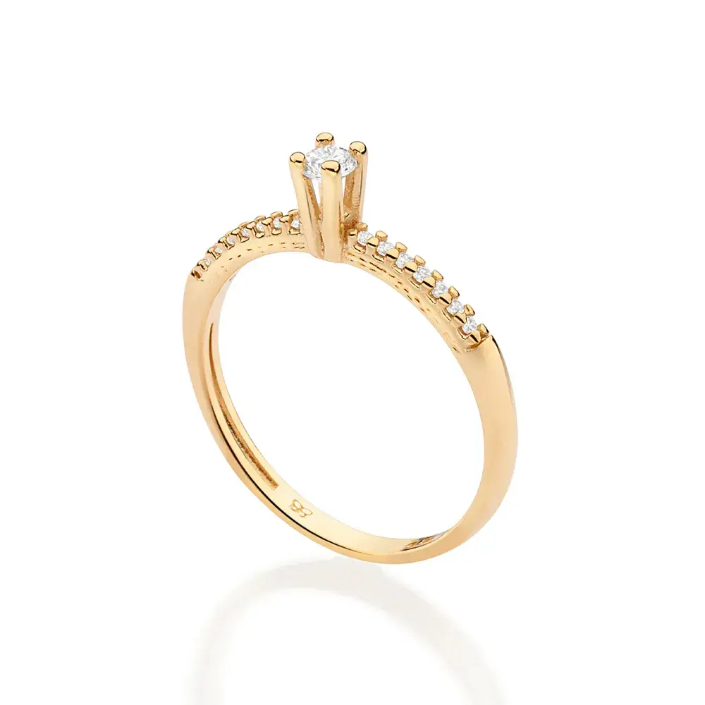 ANEL SOLITÁRIO BANHADO A OURO 18K COM ZIRCÔNIAS 5135681606