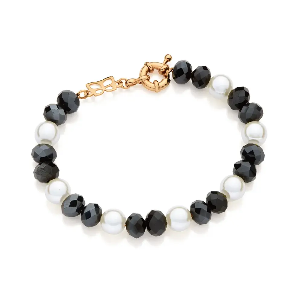 PULSEIRA BANHADA A OURO 18K COM PÉROLAS SINTÉTICAS E CRISTAIS 5522501840