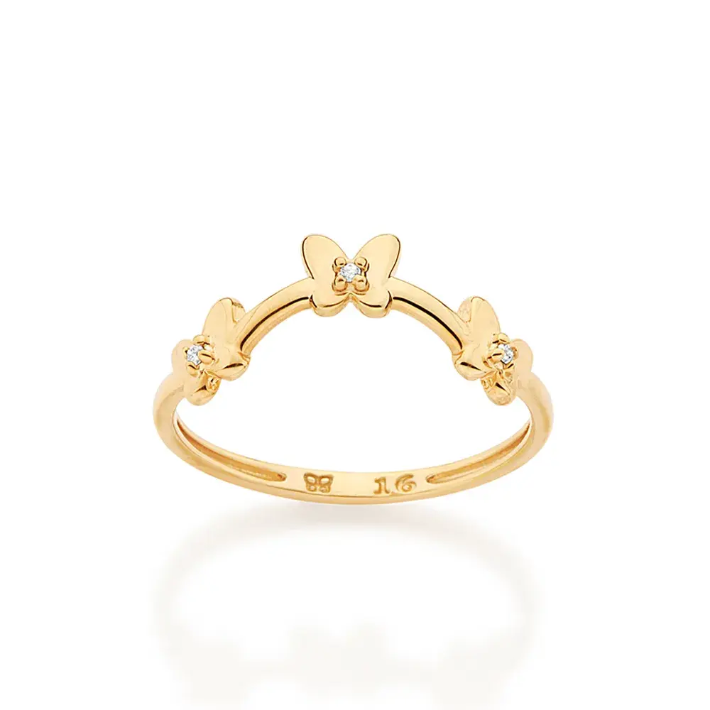 ANEL SKINNY BORBOLETAS BANHADO A OURO 18K COM ZIRCÔNIAS 5136821606