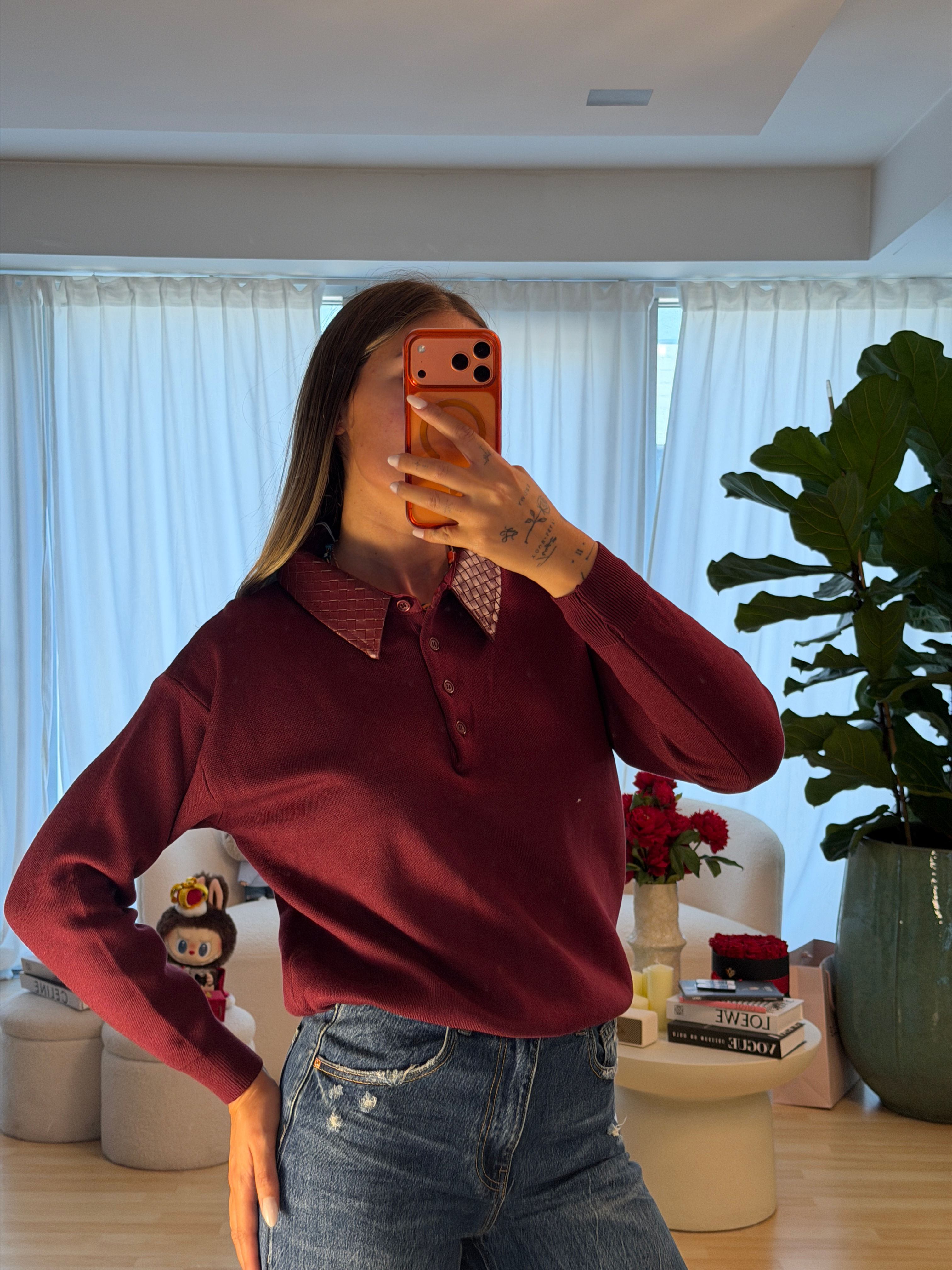 Maglioncino polo + collo intrecciato 