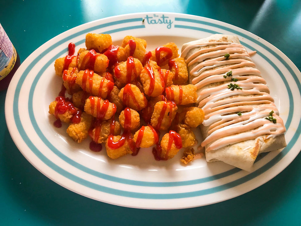 The Tasty Deluxe Breakfast Burrito with Tator Tots Side