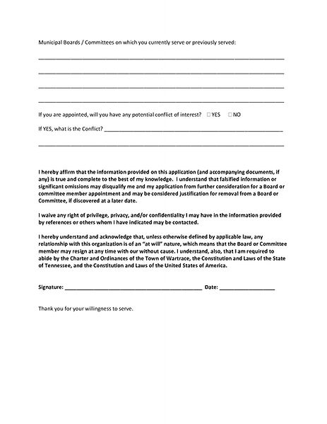 Toan of Wartrace Board and Committee application page 2