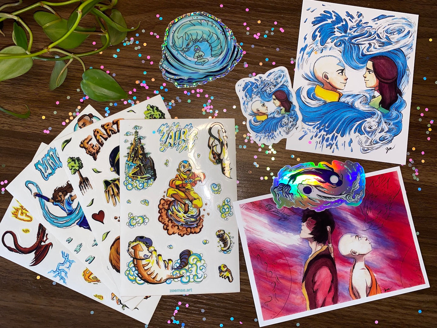 Avatar the Last Airbender, Art, Postcards, Prints, Sticker Sheets, Stickers, Glitter, Holographic, Die Cut, Decorative, Water