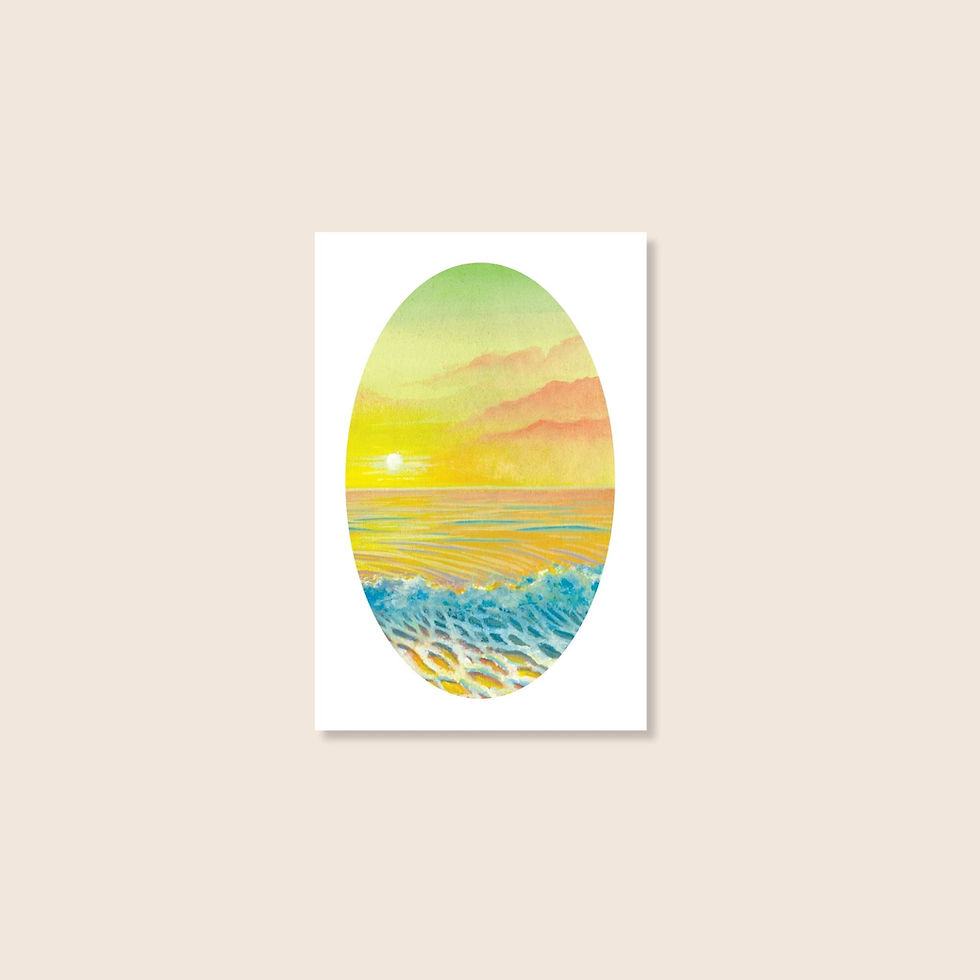 peach sunrise, jeweled tones, 4x6 fine art archival print, high-quality, original gouache painting by zoe mae art, minnesota