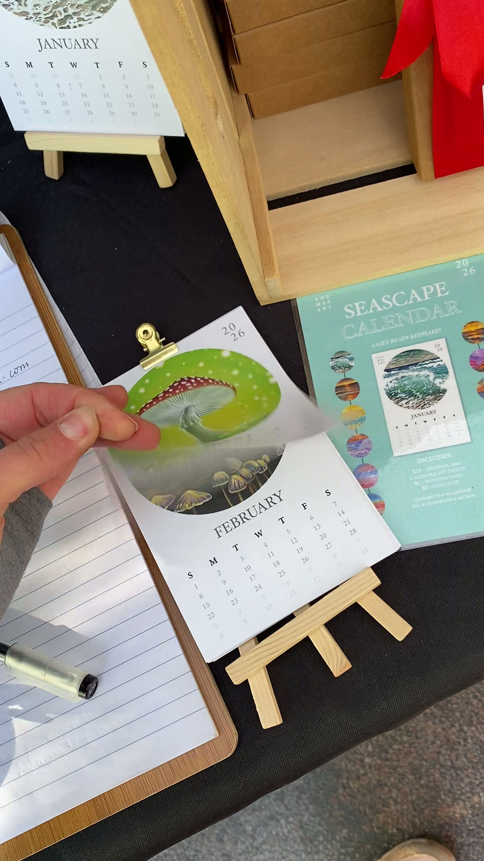 Thumbnail: 2026 Mushroom Art Desk Calendar by Zoe Mae Art, easel included, whimsical nature gift keepsake, magical fairy lights print