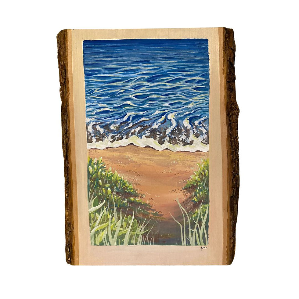 Thumbnail: seascape, beach landscape, sea shore, wood art painting, custom art, sandy blue water vacation art