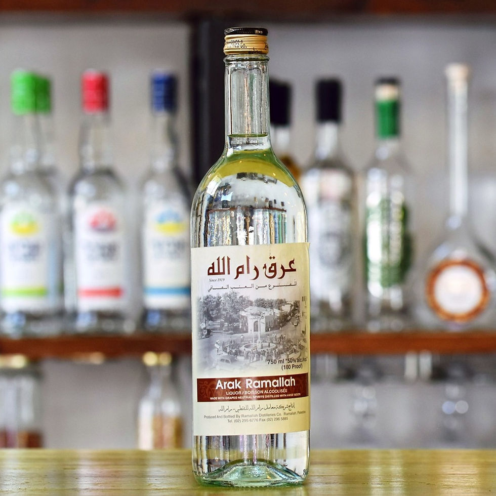 בקבוק ערק רמאללה אקספורט על רקע דיספליי בר פימפינלה