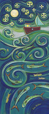 Moonlit Mackerel, acrylic original by Sara Holden, available at The Picture House Gallery, Padstow.