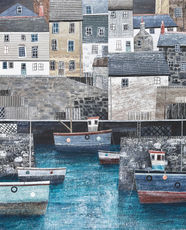 Into the harbour, Mevagissey, mixed media original by Simon Hart available at The Picture House Gallery, Padstow.