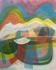 Yachts Off Rock II, acrylic  original by Lynn Young available at The Picture House Gallery, Padstow.