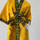 Thumbnail: Gold Satin Robe with Bogolan (Mudcloth )Print Trim w/ Matching Satin Bonnet
