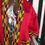 Thumbnail: Red Satin Robe Kente Trim Reversible Bonnet Set
