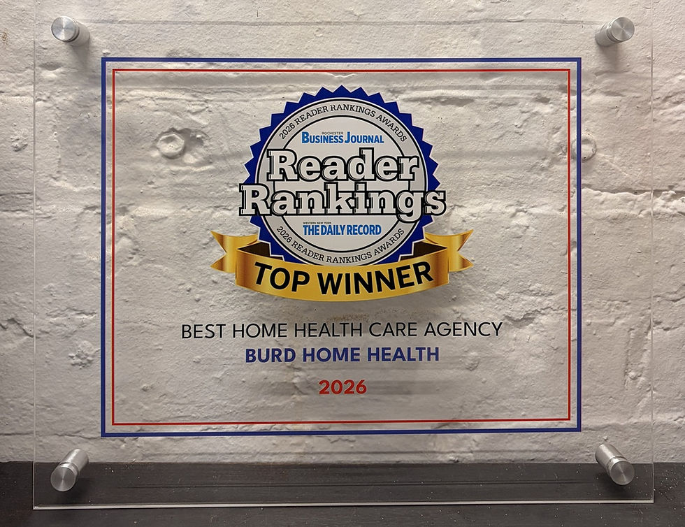 Acrylic wall plaque with 2026 Reader Rankings Top Winner: Best Home Health Care Agency, Burd Home Health, on white brick background