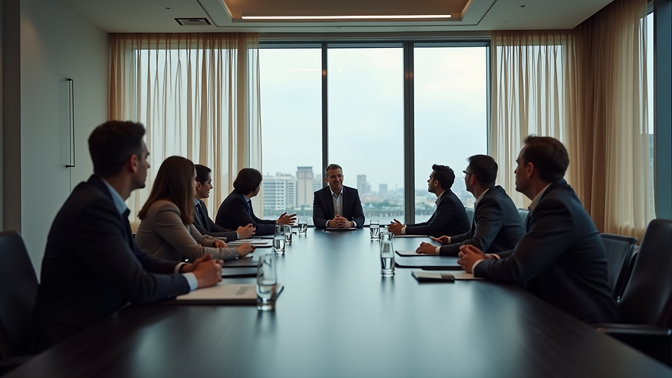 Eye-level view of a conference room with executives engaged in a leadership workshop