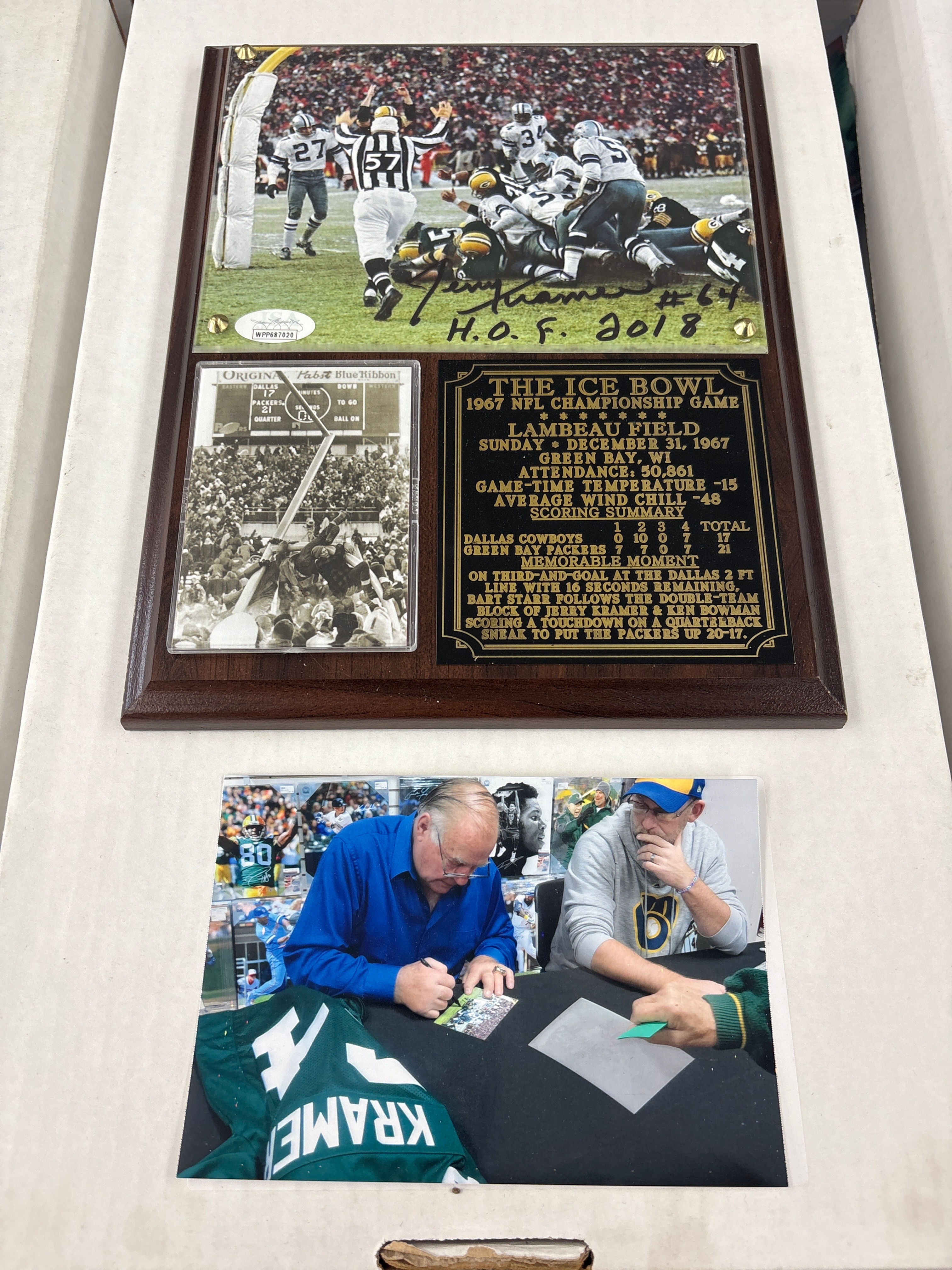Jerry Kramer Signed Photo With Plaque JSA WPP687020 GB Packers Ice Bowl