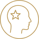 Generate _Single thin gold circle with small human head profile and star inside, one conti
