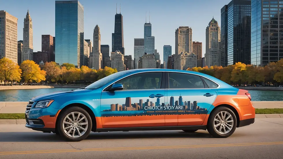 A well-designed vehicle wrap showcasing a Chicago skyline