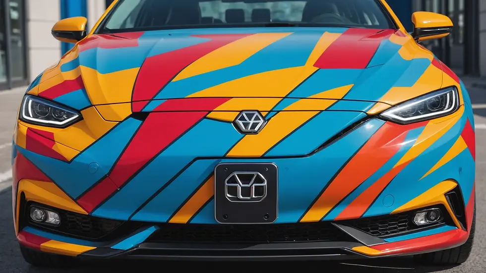 Close-up view of a vibrant vehicle wrap with bold colors