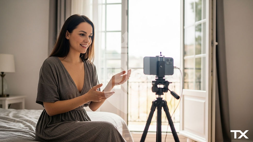 camgirl smiling during livestream with ring light setup growing her online audience