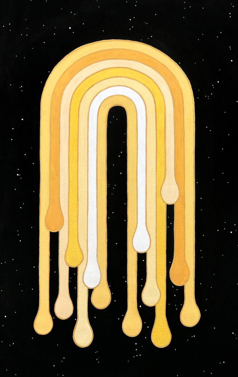 Trickle down
Metallic water-based pigments, ink, and gouache on Arches paper
2021