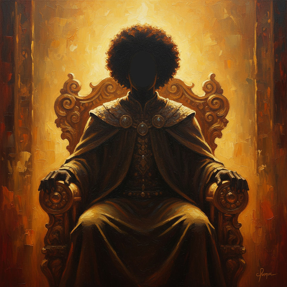 show me a silhouette of a glorious all powerful king seated on a thrown. make it so the fa