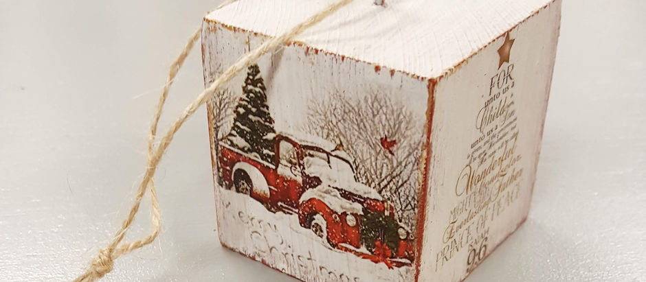 Wooden Block Image Transfer Christmas Ornament