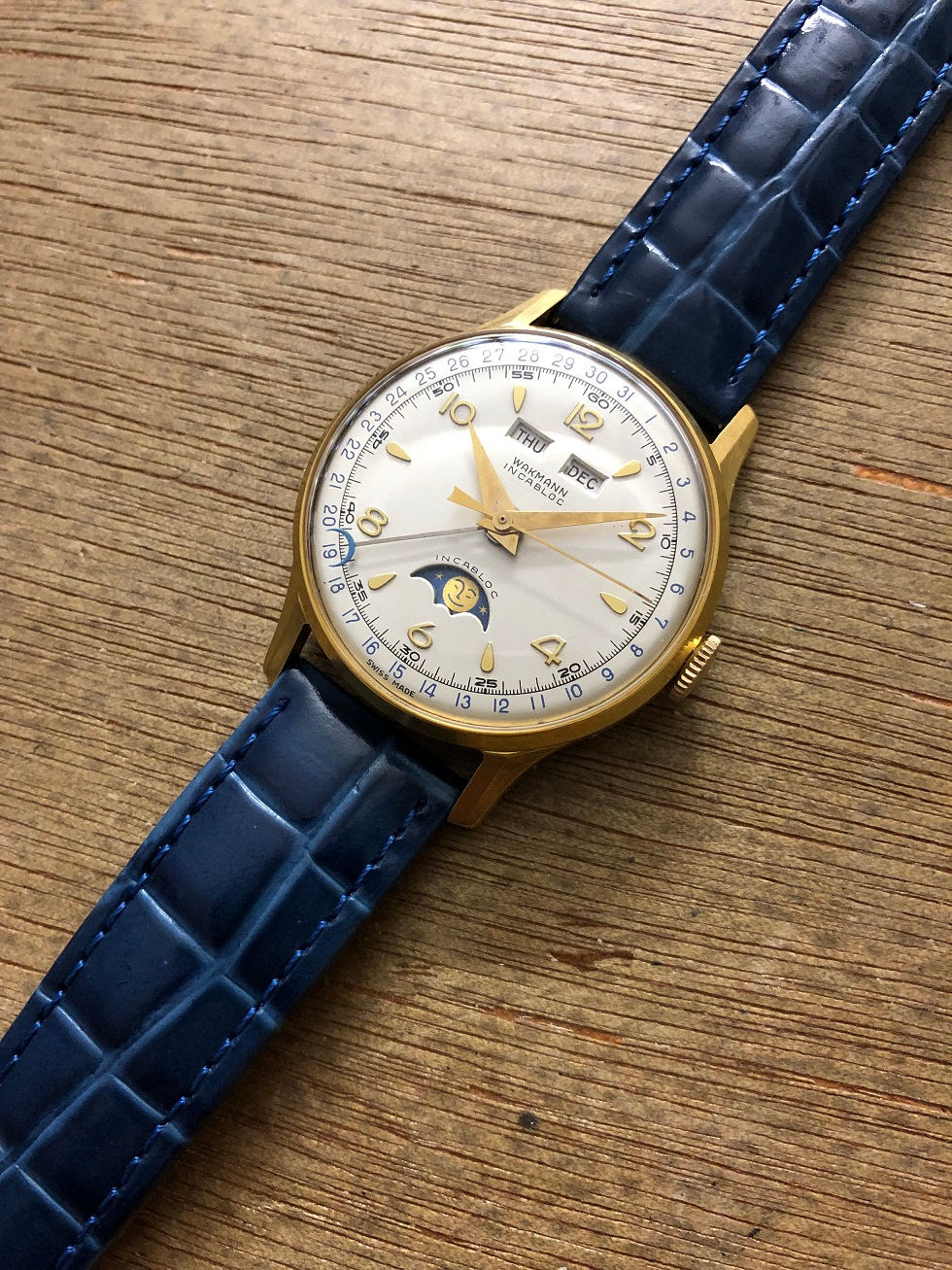 Thumbnail: 1950s WAKMANN MOON PHASE TRIPLE DATE