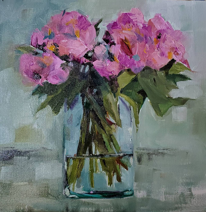 pink, pink flowers, impressionism, Pink Azaleas, still life, floral art, 