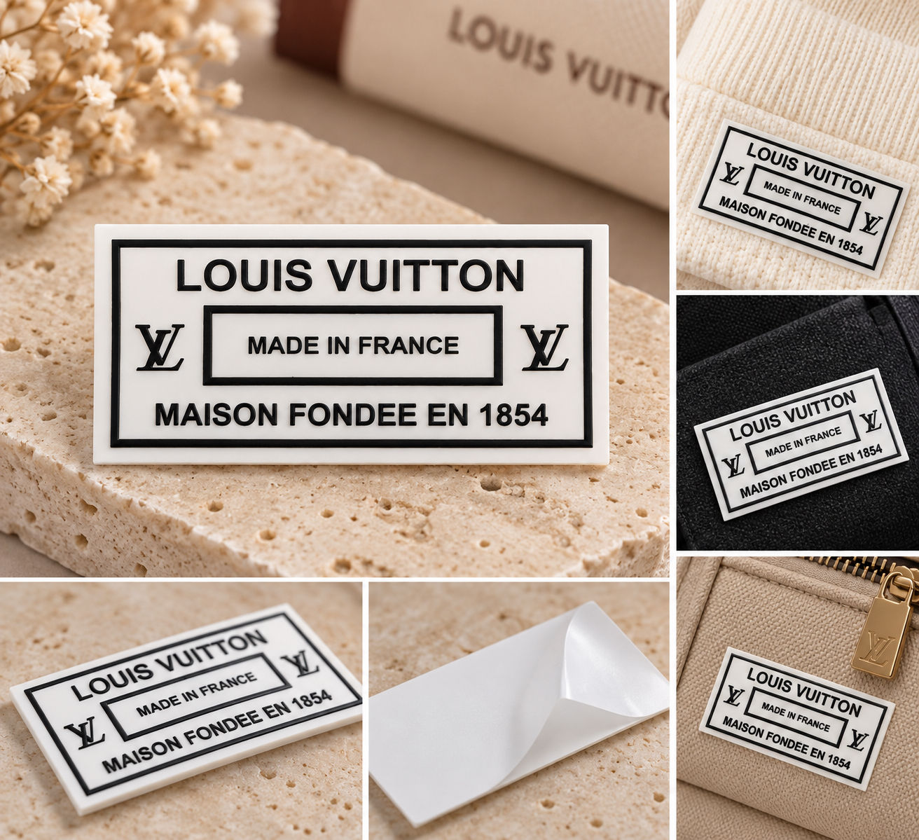 Гумові патчі 6*3см на клейовій основі колір білий логотип Louis Vuitton