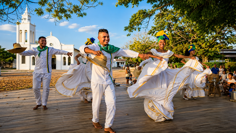 Traditional Colombian dancers performing during a Magdalena River cruise in Colombia