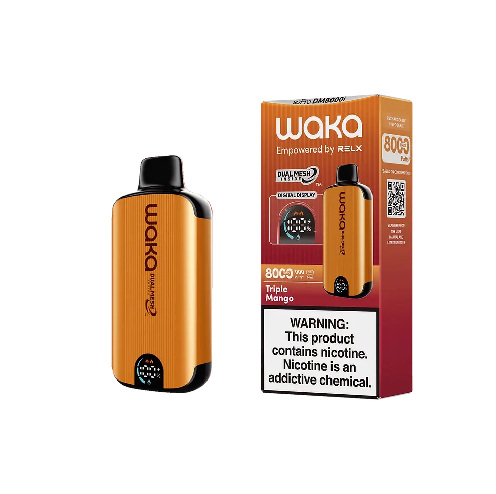 ภาพขนาดย่อ: พอตใช้แล้วทิ้ง soPro DM8000i รุ่นใหม่จากแบรนด์ WAKA ที่สูบได้มากถึง 8000 คำ มีนิโคติน 3% - 5% บรรจุน้ำยา 14 ml Dual Mesh Coil