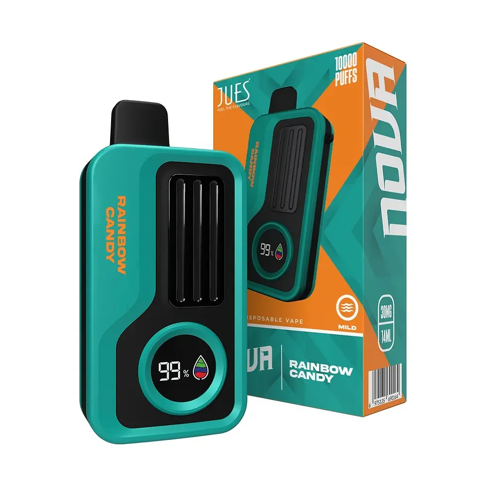 ภาพขนาดย่อ: JUES Nova Digital 10000 Puffs พอตใช้แล้วทิ้งทรงกล่อง มีคำสูบมากถึง 10,000 คำ มีหน้าจอแสดงปริมาณน้ำยาและปริมาณแบตเตอรี่คงเหลือ