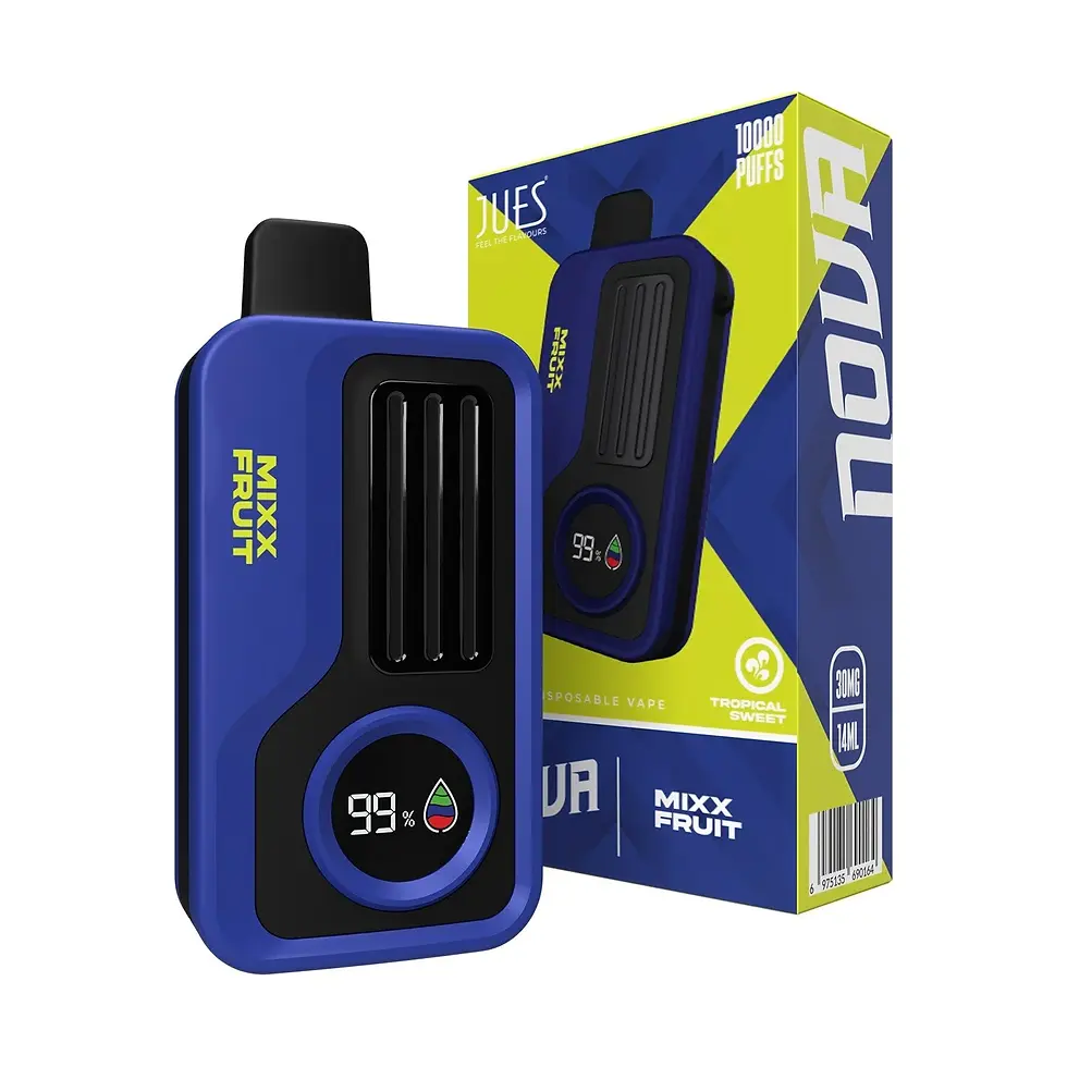 ภาพขนาดย่อ: JUES Nova Digital 10000 Puffs พอตใช้แล้วทิ้งทรงกล่อง มีคำสูบมากถึง 10,000 คำ มีหน้าจอแสดงปริมาณน้ำยาและปริมาณแบตเตอรี่คงเหลือ