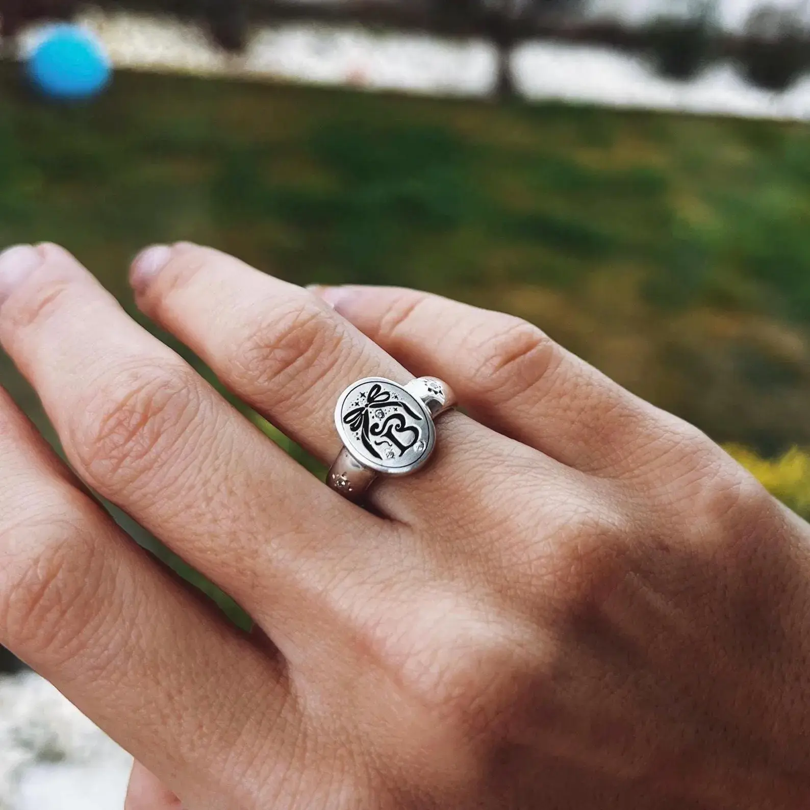 Customizable Letters ring with bow and sparkles , letters silver ring