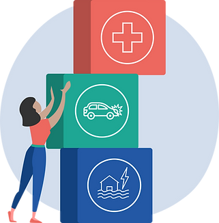 Graphic showing a woman organising boxes representing different modules