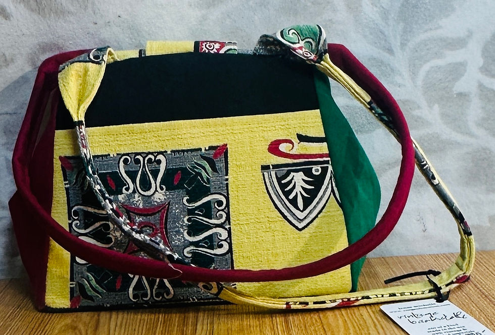 Thumbnail: Yellow, Red and Green barkcloth Evelyn bag