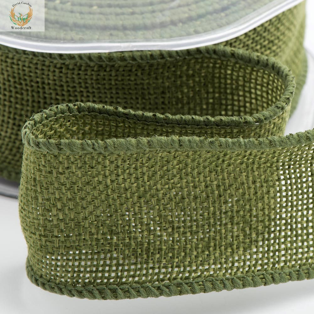 38mm Moss Green Country Hessian Wired Edge Ribbon – 10m