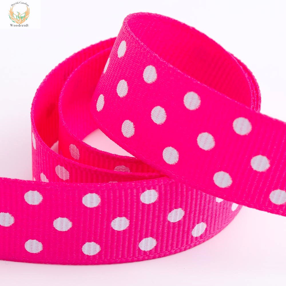 15mm Shocking Pink Polka Dot Grosgrain Ribbon – 10m Roll