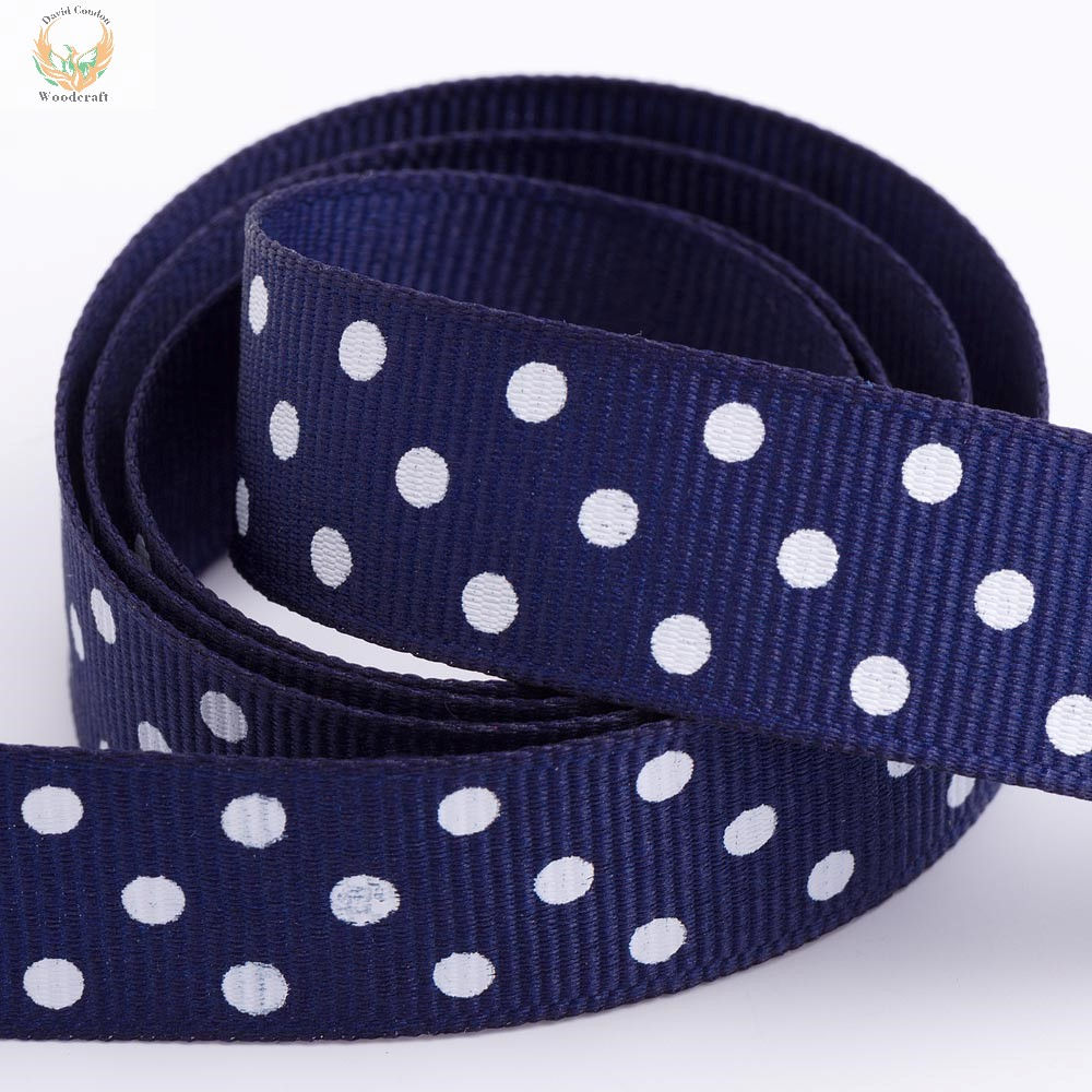 15mm Navy Polka Dot Grosgrain Ribbon – 10m Roll