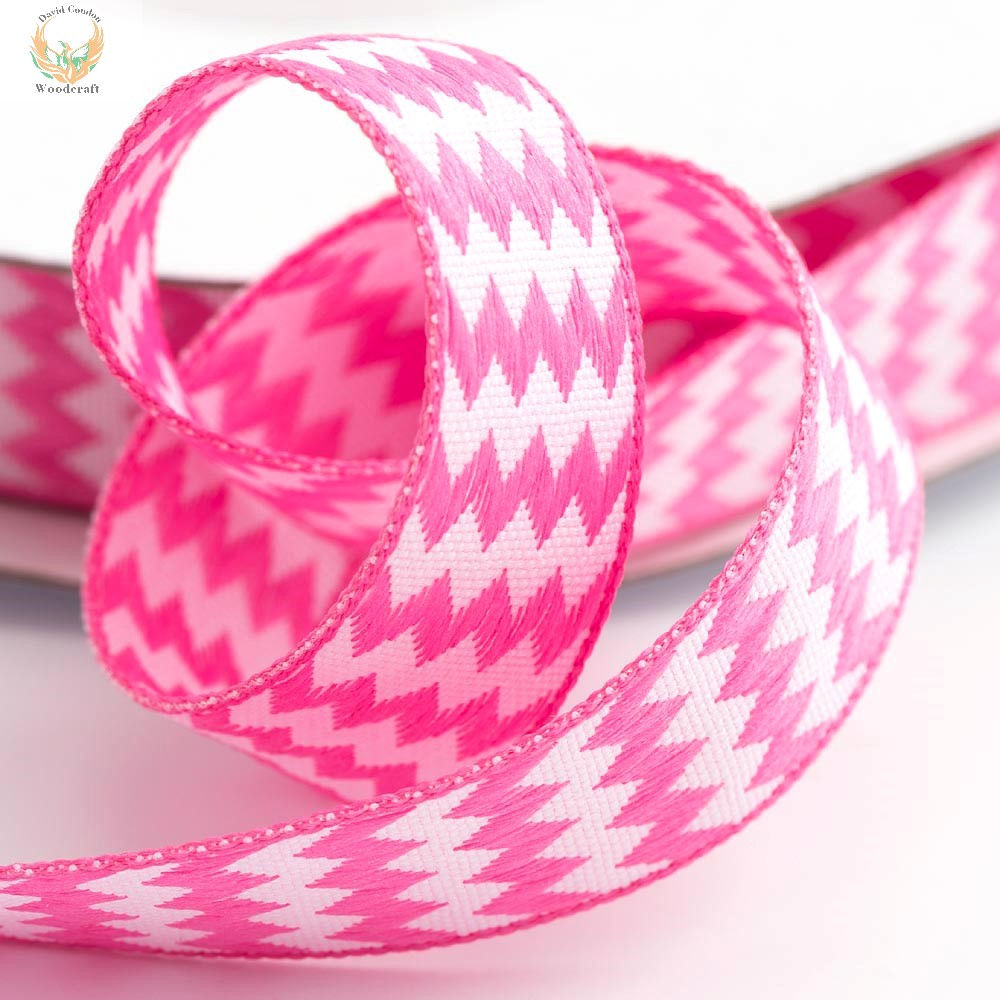 15mm Bright Pink Chevron Ribbon – 10m