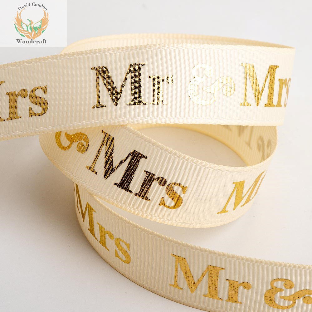 Mr & Mrs Ribbon 16mm x 10m Grosgrain – Cream/Gold