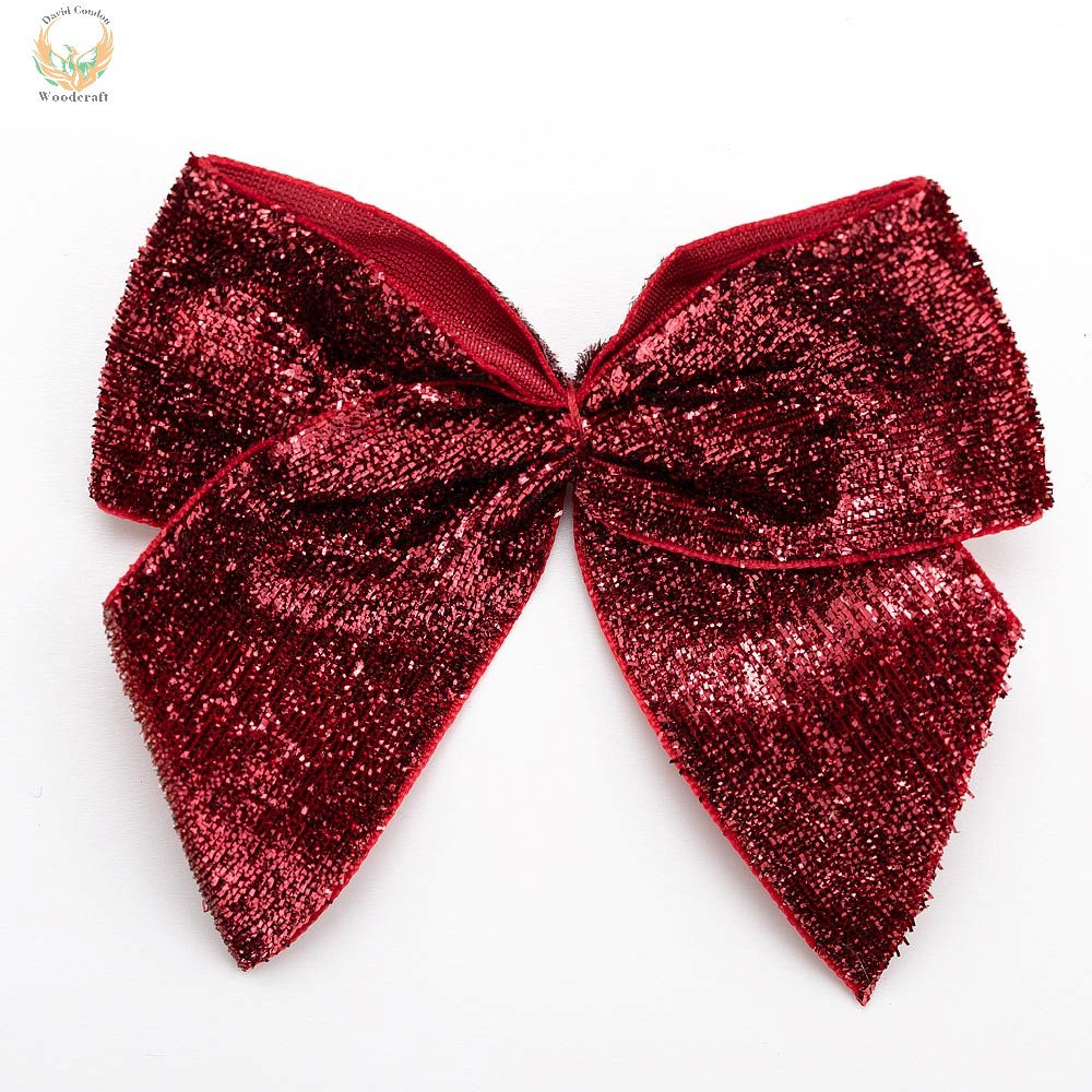 10cm Ruby Sparkle Bows Self Adhesive 6 pcs