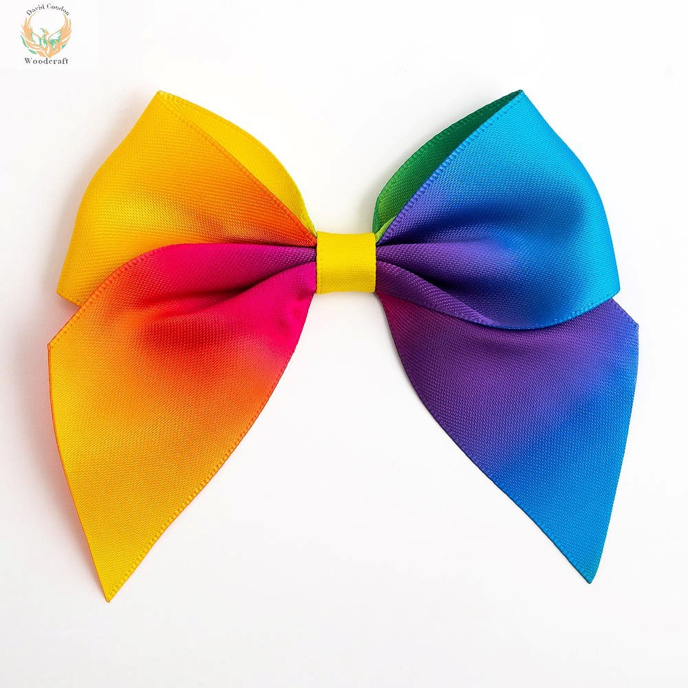 Rainbow 10cm Satin Ribbon Bow Self Adhesive 6 Pack