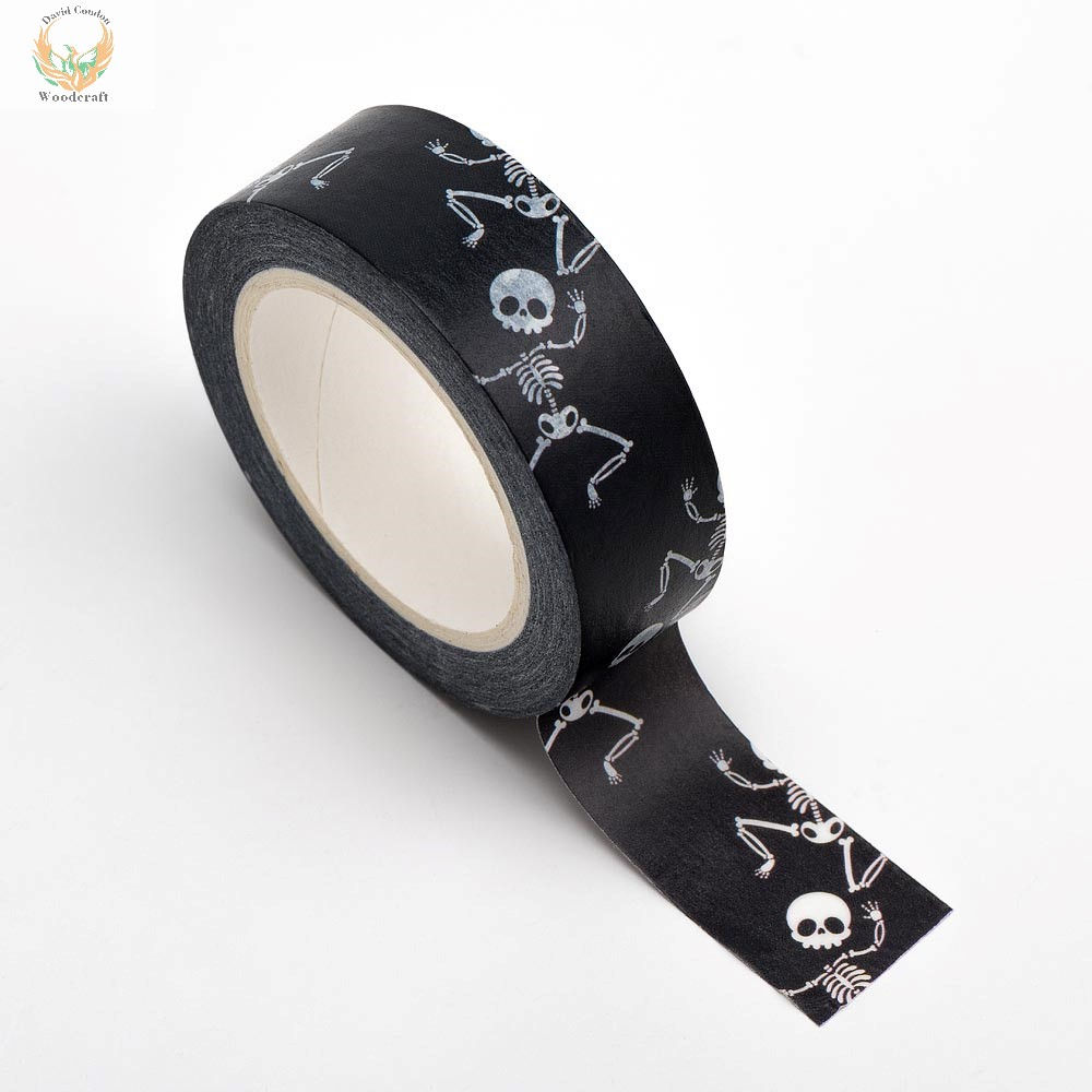 Halloween Skeletons Washi Tape – 15mm x 10M – Black Metallic