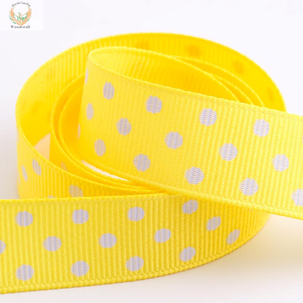 15mm Yellow Polka Dot Grosgrain Ribbon – 10m Roll