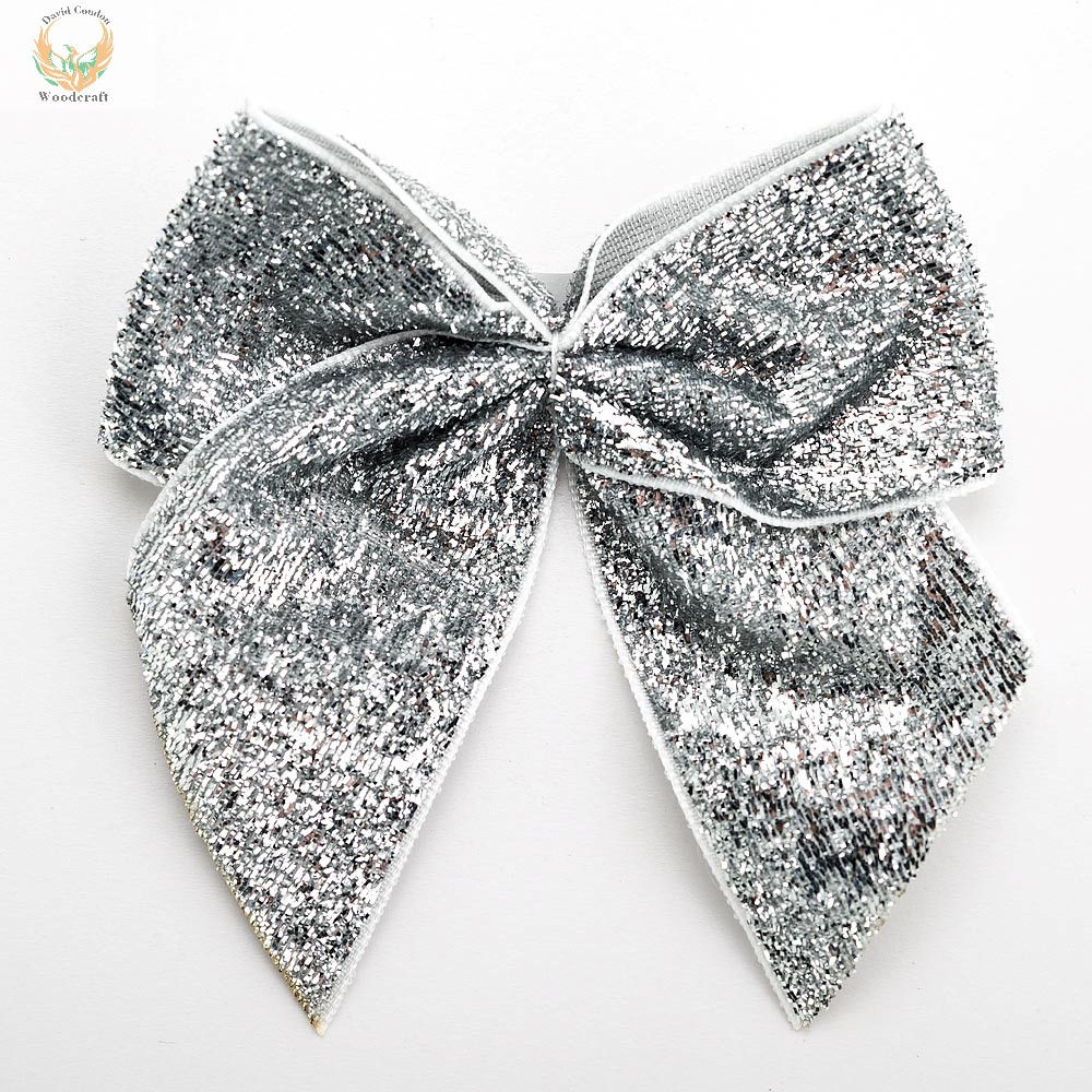 10cm Silver Sparkle Bows Self Adhesive 6 pcs