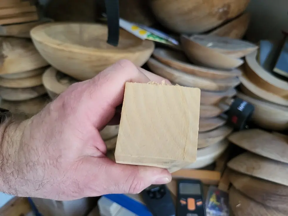 Spindle wood blank showing slight distortion and movement caused by drying