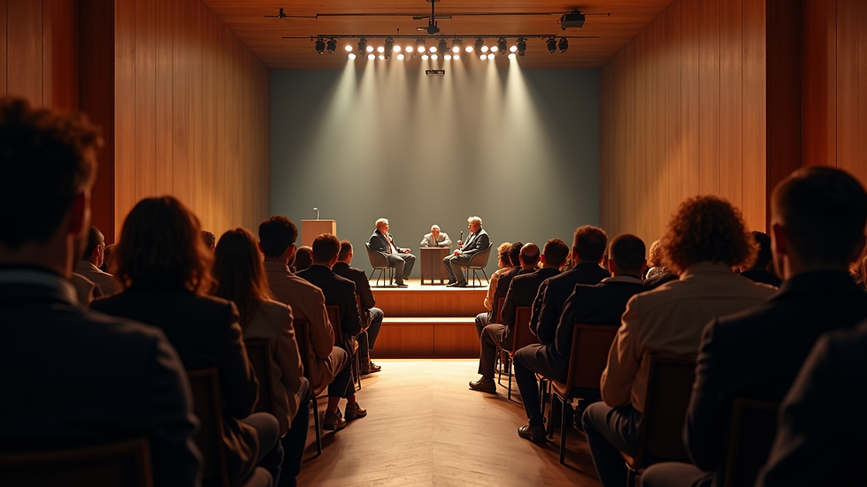 Vista panorámica de un evento literario con autores y lectores interactuando