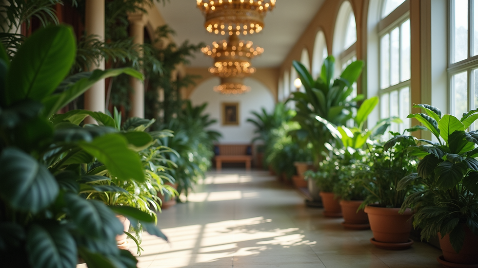 Eye-level view of a luxurious indoor plant arrangement